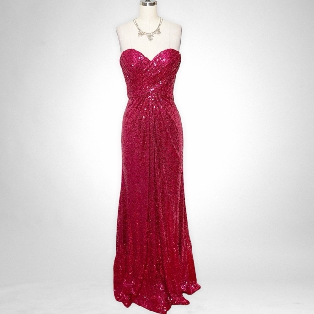 La Femme Red Sequin Strapless Formal Dress Prom Evening Gown Mermaid Size 4 - Picture 12 of 12